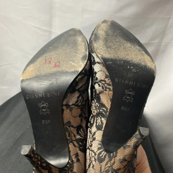 GIANNI BINI WO SIZE 8.5 BLACK FLORAL LACE PUMP SHOE 4” HEEL LEATHER SOLE… - Picture 10 of 13